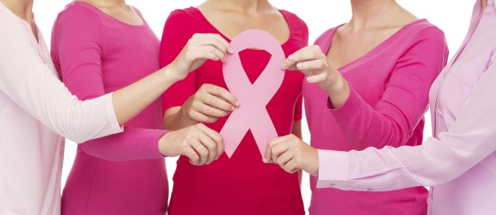 close up of women with cancer awareness ribbons